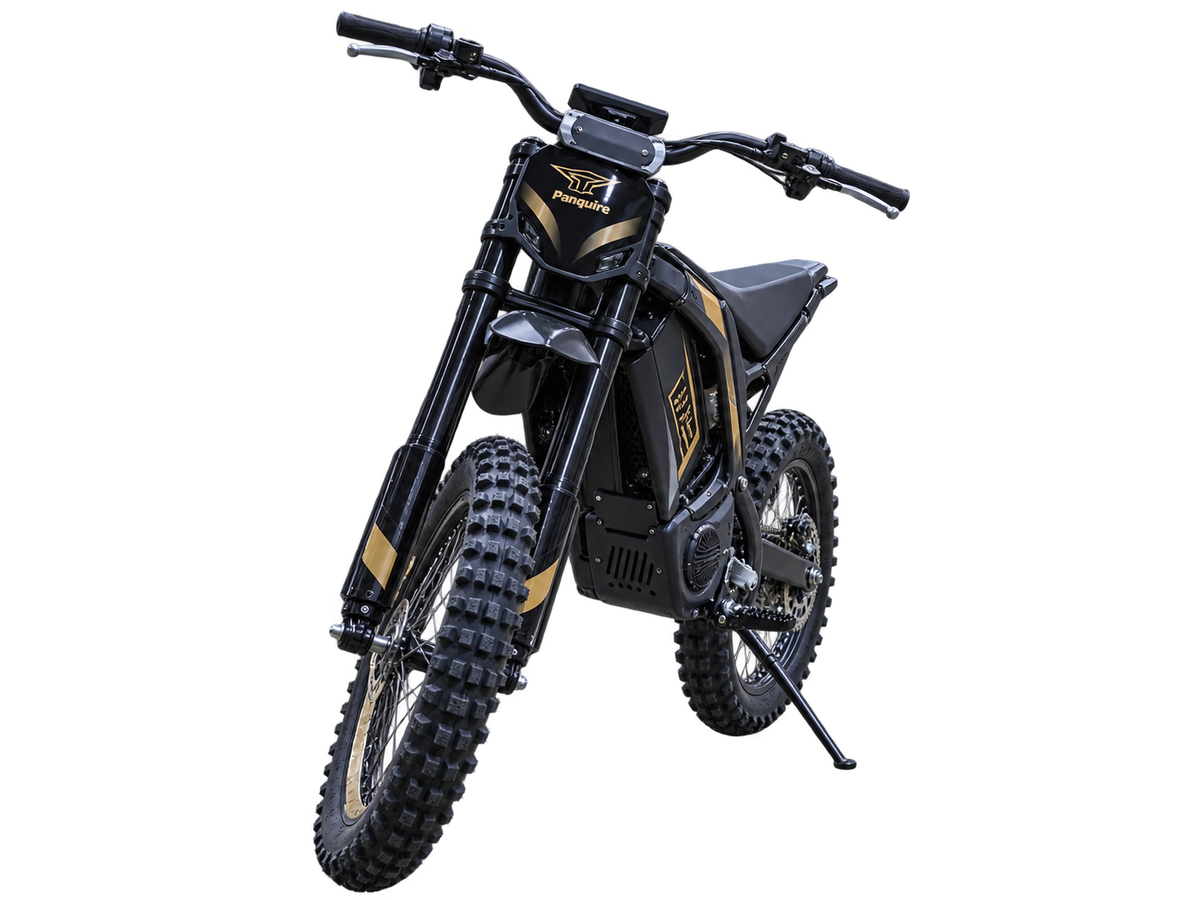 Panquire T-01 electric dirt bike opposite front three-quarter view